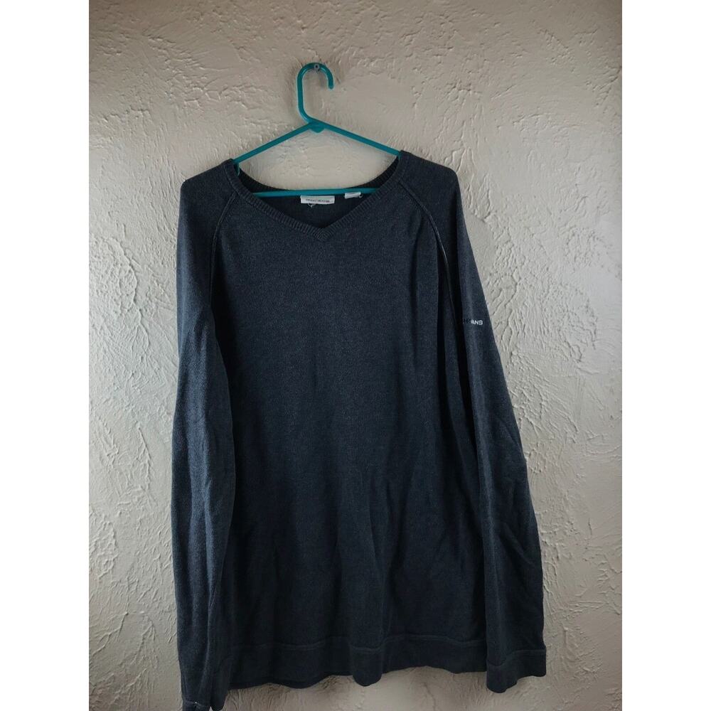 DKNY JEANS Mens Sweater Large Sleeve Logo‎ Gray Pullover Long Sleeve